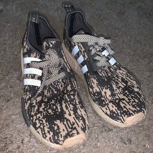 ADIDAS: NMD R1 Gray and Tan Sneakers